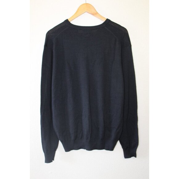 Linea Rosso Mens Black Merino Wool Blend V Neck Sweater L - Picture 4 of 5